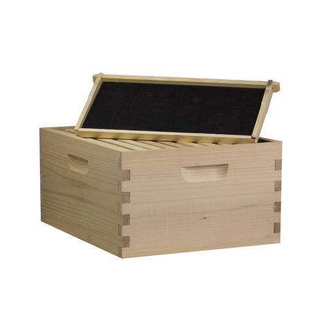10-frame Langstroth deep brood box, assembled, white pine, front