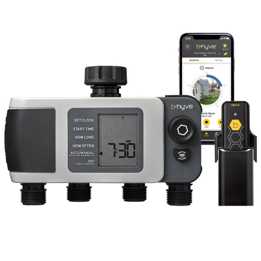 B-hyve XD 4-Outlet Smart Hose Faucet Sprinkler Timer with B-hyve Smart Gen 2 Hub | 24639