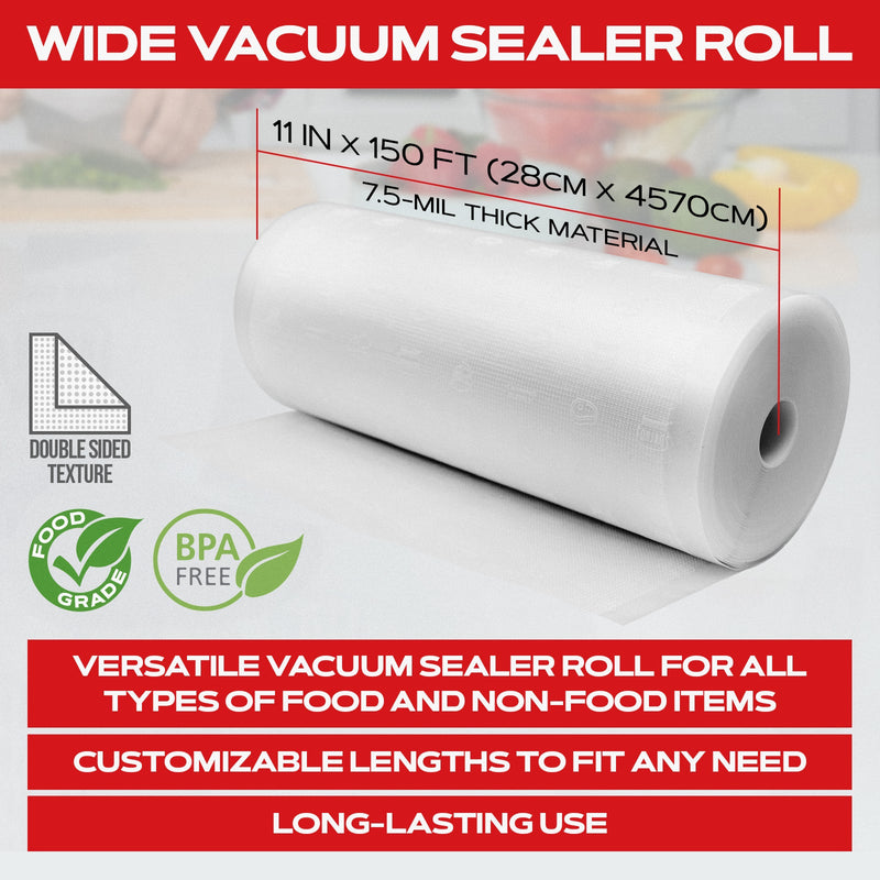 Load image into Gallery viewer, Vacuum Sealer Roll - 11 in x 150 ft, Textured on Both Sides, 7.5 Mil Thickness
