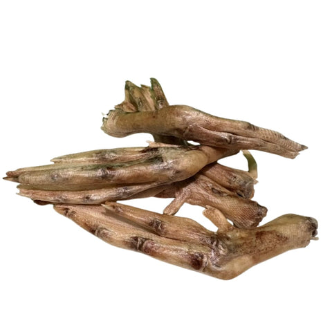 Bag of freeze-dried whole duck feet dog treats, 10 count.