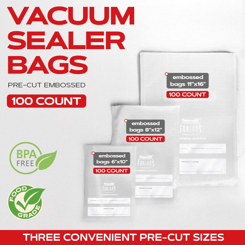 Load image into Gallery viewer, 100 Count 8x12 Vacuum Sealer Bags - Textured on Both Sides, 7.5 Mil Thickness
