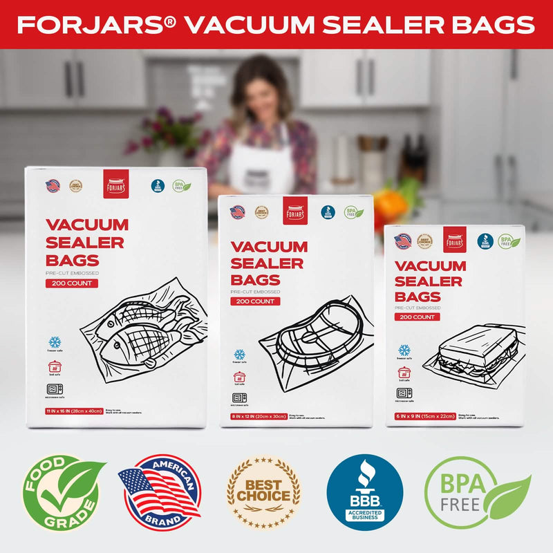 Load image into Gallery viewer, 200 Count 8x12 Vacuum Sealer Bags - Textured on Both Sides, 7.5 Mil Thickness
