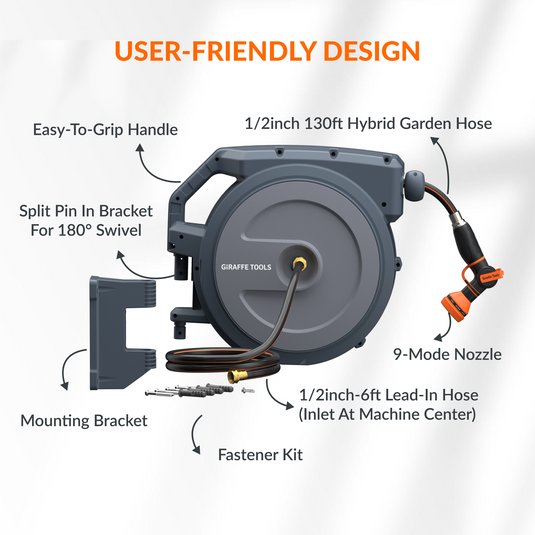 Retractable Garden Hose Reel-1/2in-130ft