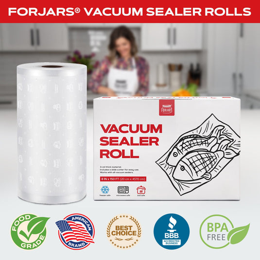 Vacuum Sealer Roll - 8 in x 150 ft, Textured on Both Sides, 7.5 Mil Thickness