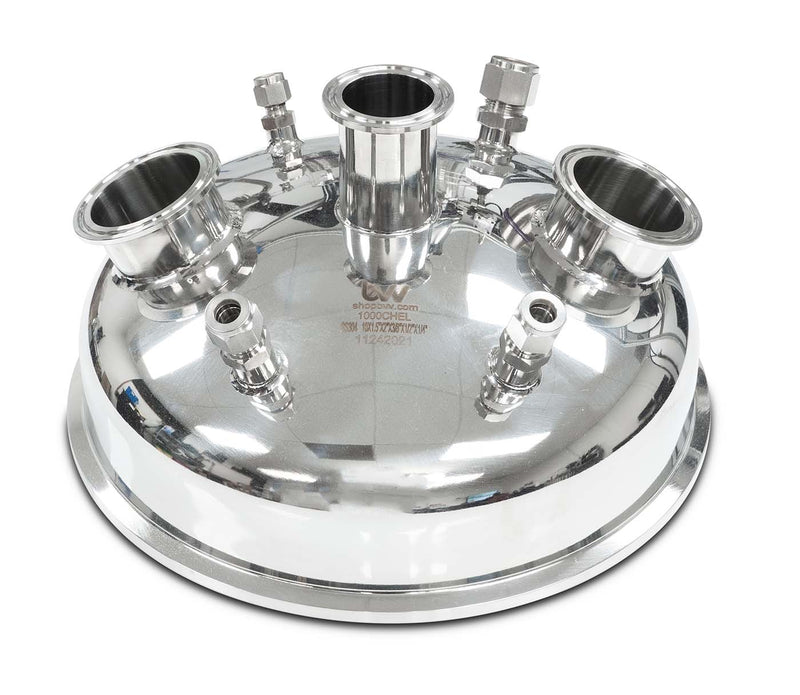Load image into Gallery viewer, Compression 10" Tri-Clamp x (2) 2" Tri-Clamp x (1) 1.5" TriClamp x (2) 3/8" Compression x 1/4" Compression x 1/2" Compression Hemispherical Lid
