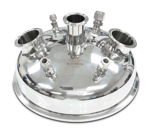 Compression 10" Tri-Clamp x (2) 2" Tri-Clamp x (1) 1.5" TriClamp x (2) 3/8" Compression x 1/4" Compression x 1/2" Compression Hemispherical Lid
