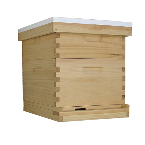 10-frame complete beehive kit, 1 deep and 1 medium, unassembled, front