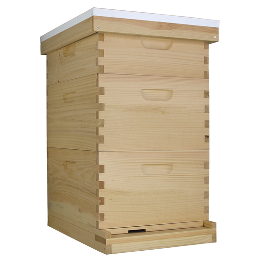 10-Frame Complete Beehive Kit – Fully Assembled & Painted Amish-Made with 2 Deep & 1 Medium Boxes, Frames & Wax-Coated Foundations