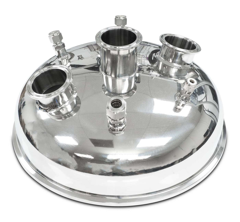 Load image into Gallery viewer, Compression 12" Tri-Clamp x (3) 2" Tri-Clamp x (2) 3/8" Compression x 1/4" Compression x 1/2" Compression Hemispherical Lid
