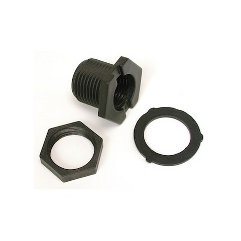Bulkhead fitting, 3/4 inch male hose by 1/2 inch FPT