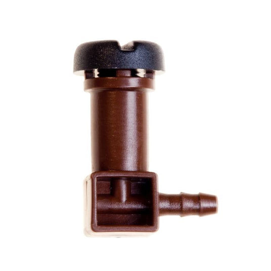 Brown Blumat end dripper with one tubing barb and adjustment screw