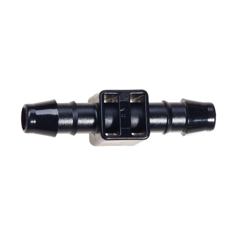Load image into Gallery viewer, Black Blumat 8 mm hose union with two barbed ends

