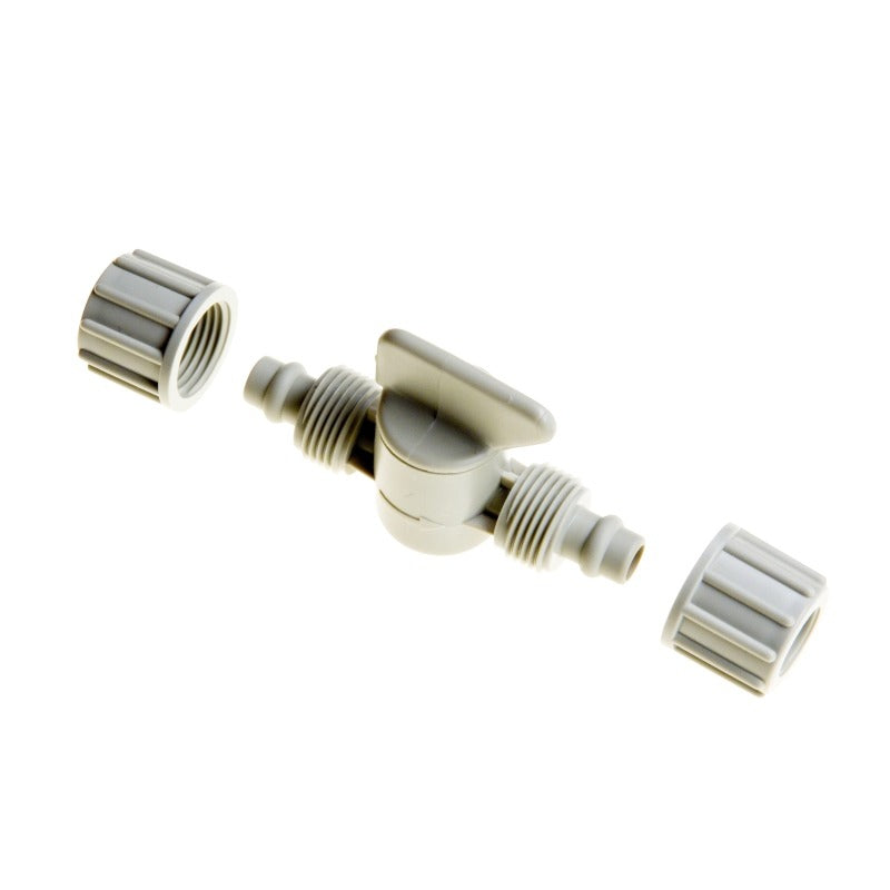 Load image into Gallery viewer, Blumat shut-off valve with collars removed to show barbed connections
