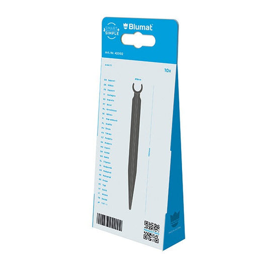 Back of Blumat dripper support stake package with stake illustration
