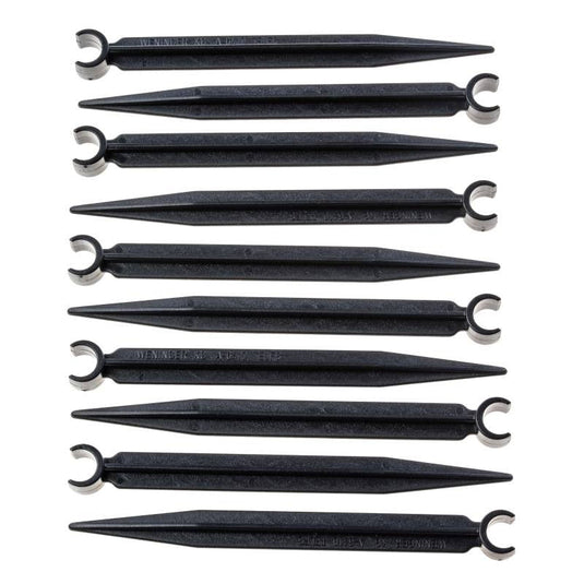 Black Blumat support stakes with forked tops arranged in rows
