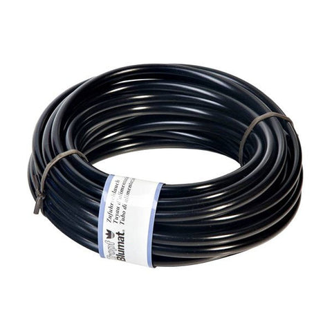Coil of black Blumat 8 mm feeding tube with product label