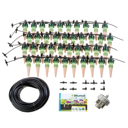 Tropf-Blumat Set 40 sensors, tubing, fittings and pressure reducer arranged together