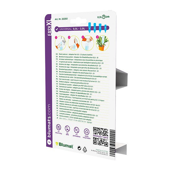 Load image into Gallery viewer, Back of Blumat Easy XL package with bottle watering instructions
