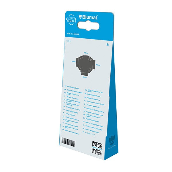 Load image into Gallery viewer, Back of Blumat hose security clamp package with product information

