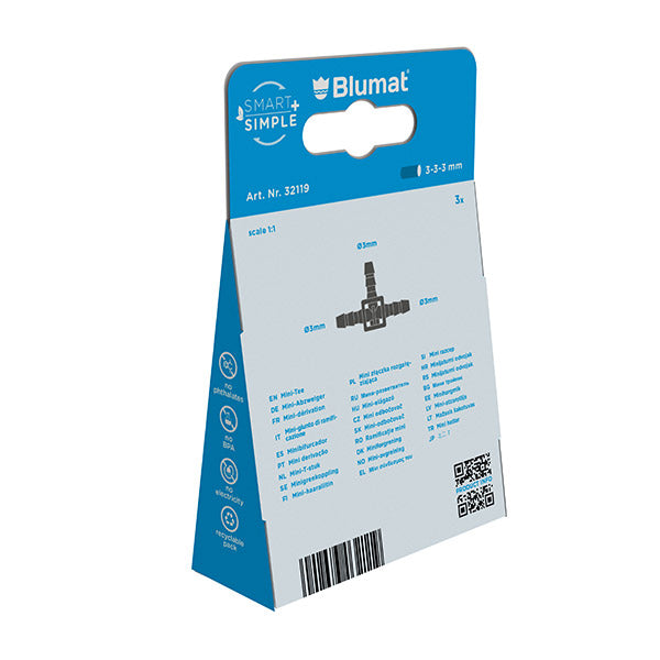 Load image into Gallery viewer, Back of Blumat mini-tee package showing tee fitting illustration

