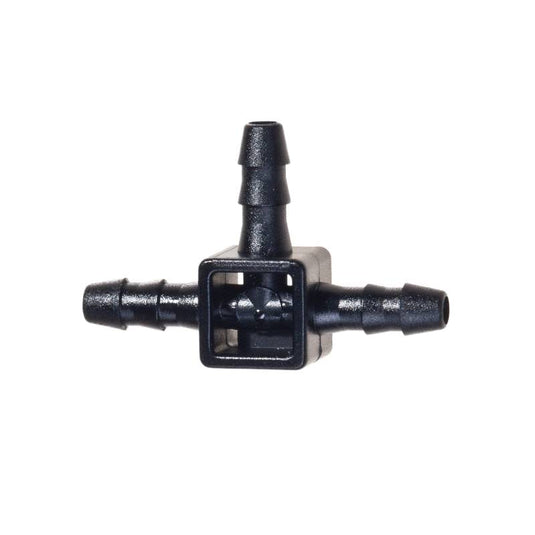 Black Blumat 3 mm mini-tee with three barbed tubing connections