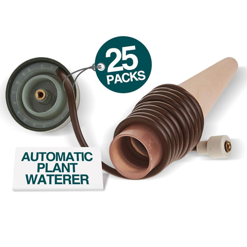 Blumat Classic watering cone and cap shown in 25-pack graphic