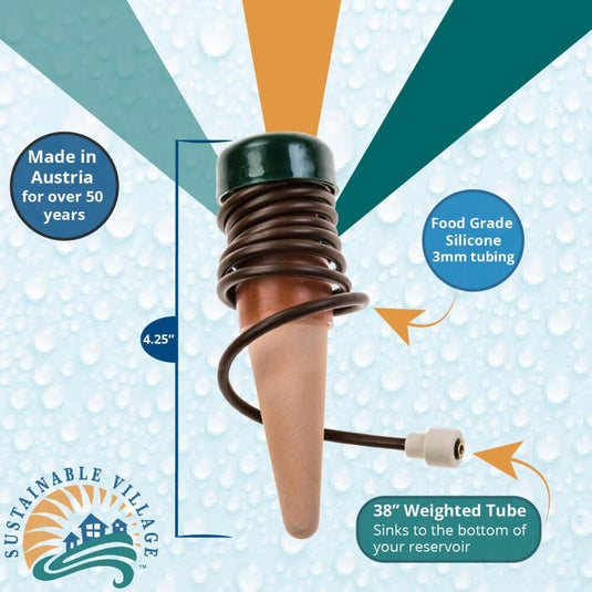 Blumat Classic watering cone graphic highlighting ceramic cone and tubing