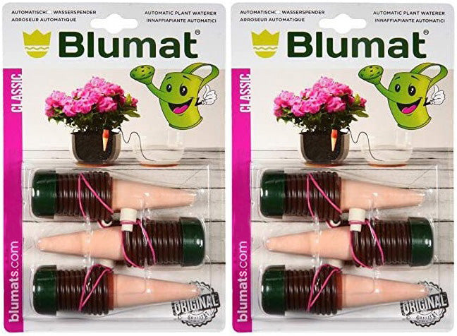 Load image into Gallery viewer, Blumat Classic three-pack retail package pictured with ceramic watering stakes

