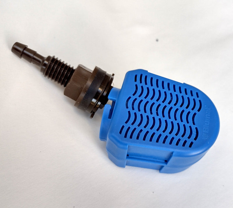 Load image into Gallery viewer, Blue Blumat input filter attached to a black tank connector
