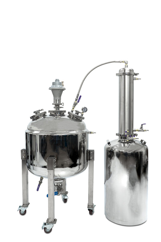 Jacketed Reactor with Motor and Collection Vessel