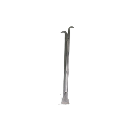 16-inch stainless steel J hook hive tool with flat scraper end and hook end.
