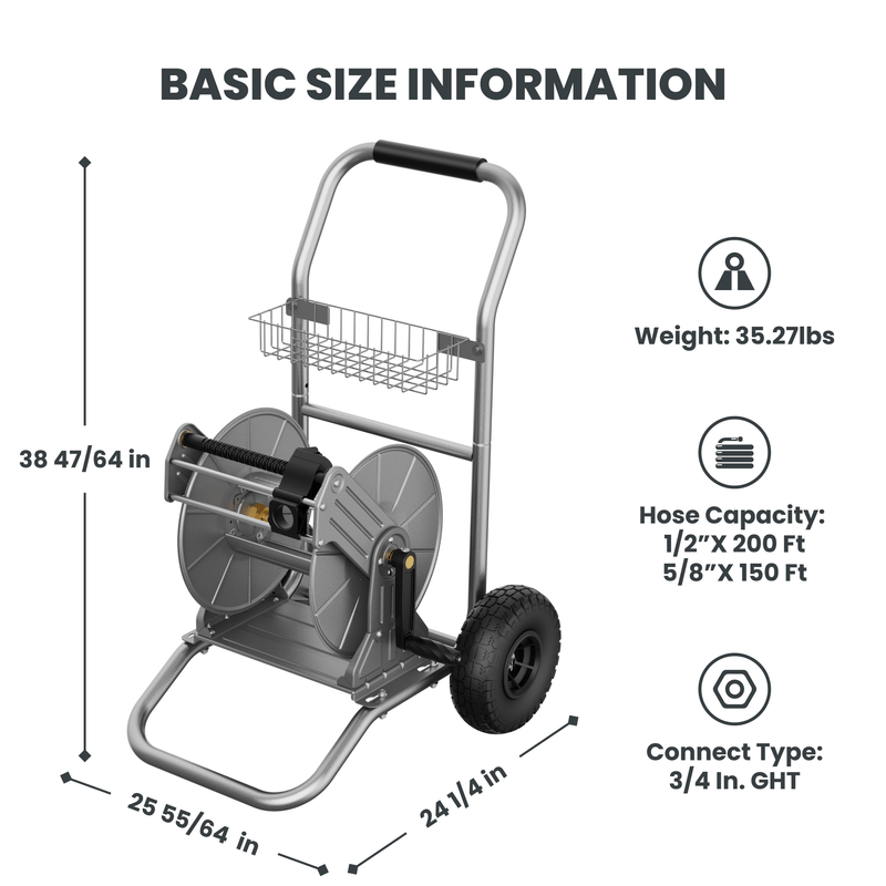 Load image into Gallery viewer, Garden Hose Reel Cart-2 Wheels-Stainless Steel-Heavy Duty
