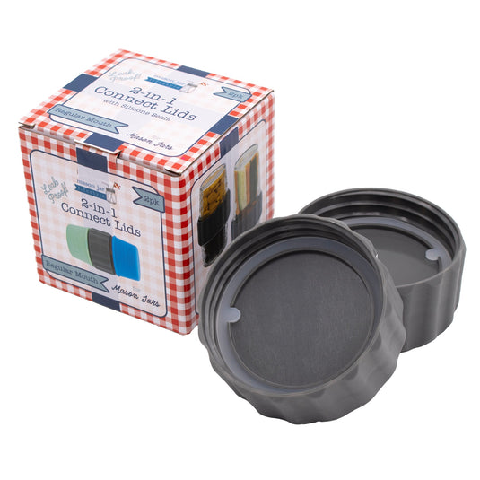 2-in-1 Lid to Connect Two Regular Mouth Mason Jars 2 Pack