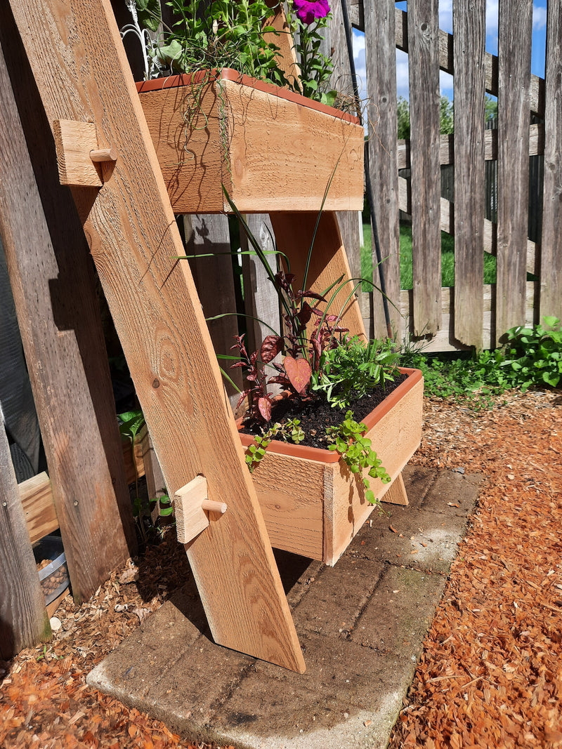 Load image into Gallery viewer, 3-Tier Vertical Cedar Standing Planter Box
