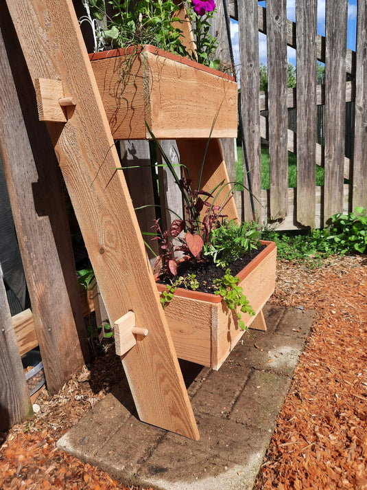 3-Tier Vertical Cedar Standing Planter Box