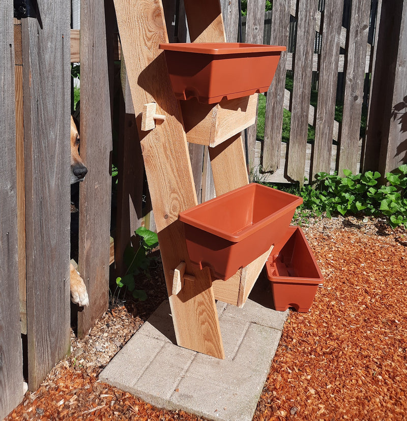 Load image into Gallery viewer, 2-Tier Vertical Cedar Ladder Planter Box for Small Spaces
