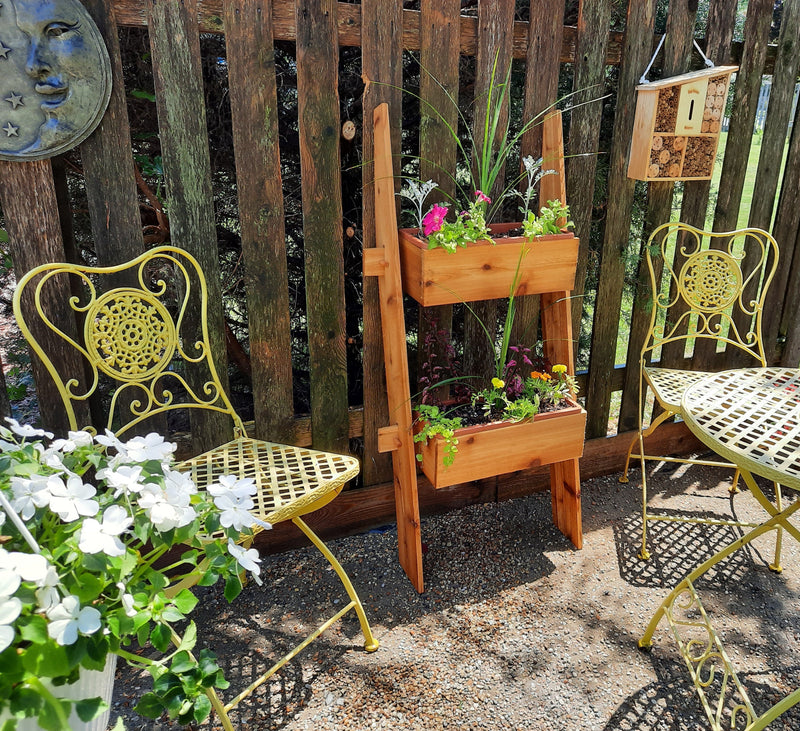 Load image into Gallery viewer, 2-Tier Vertical Cedar Ladder Planter Box for Small Spaces
