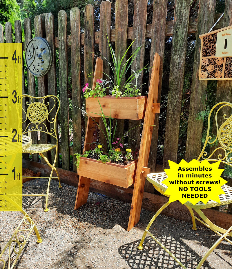 Load image into Gallery viewer, 2-Tier Vertical Cedar Ladder Planter Box for Small Spaces
