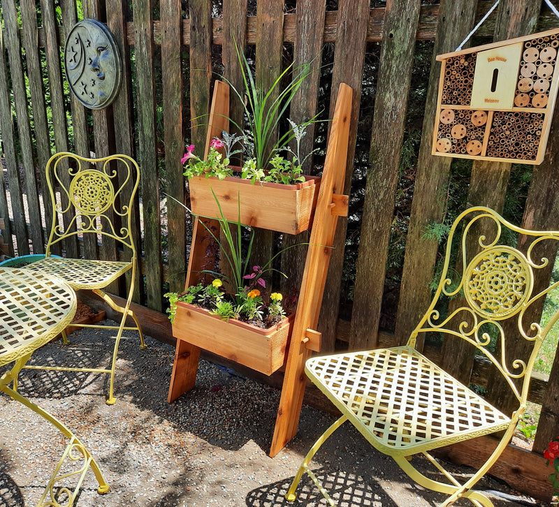 Load image into Gallery viewer, 2-Tier Vertical Cedar Ladder Planter Box for Small Spaces
