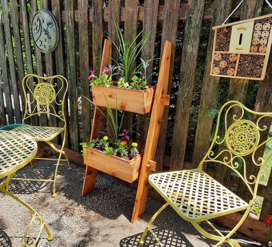2-Tier Vertical Cedar Ladder Planter Box for Small Spaces