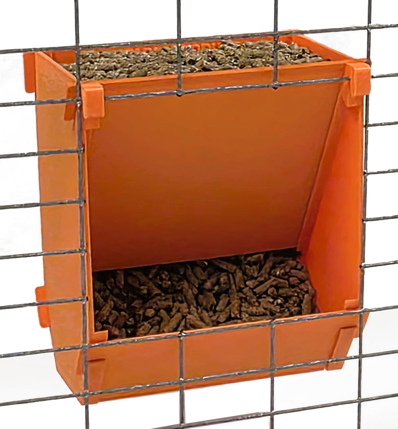 Load image into Gallery viewer, Texas USA Made 6-Inch Cage Hanging Rabbit Feeder with ID Tag for Rabbit Pellet Feed with a Sifter Base

