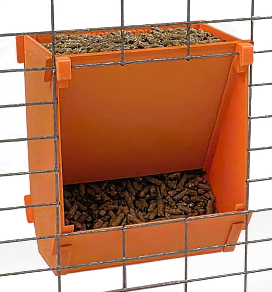 Texas USA Made 6-Inch Cage Hanging Rabbit Feeder with ID Tag for Rabbit Pellet Feed with a Sifter Base