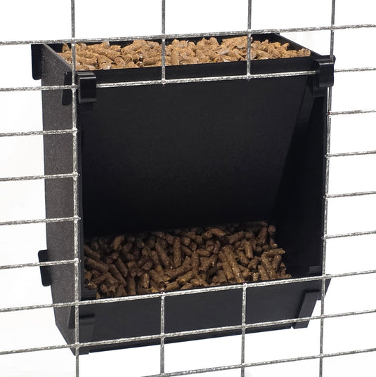 Texas USA Made 6-Inch Cage Hanging Rabbit Feeder with ID Tag for Rabbit Pellet Feed with a Sifter Base
