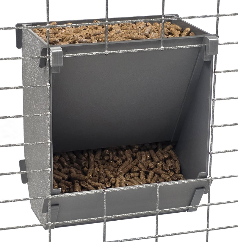 Load image into Gallery viewer, Texas USA Made 6-Inch Cage Hanging Rabbit Feeder with ID Tag for Rabbit Pellet Feed with a Sifter Base
