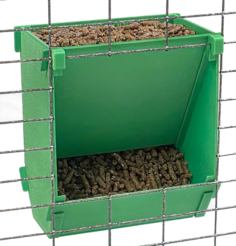 Load image into Gallery viewer, Texas USA Made 6-Inch Cage Hanging Rabbit Feeder with ID Tag for Rabbit Pellet Feed with a Sifter Base
