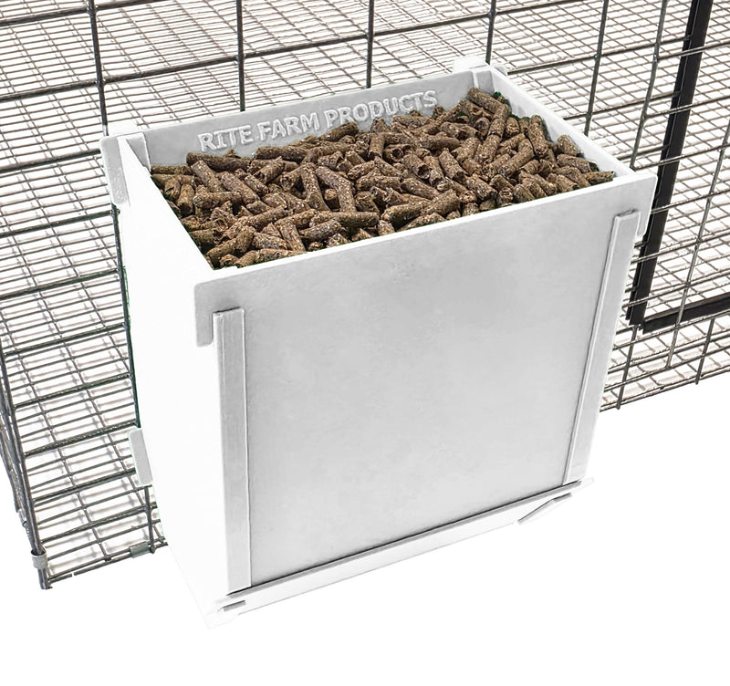 Load image into Gallery viewer, Texas USA Made 6-Inch Cage Hanging Rabbit Feeder with ID Tag for Rabbit Pellet Feed with a Sifter Base
