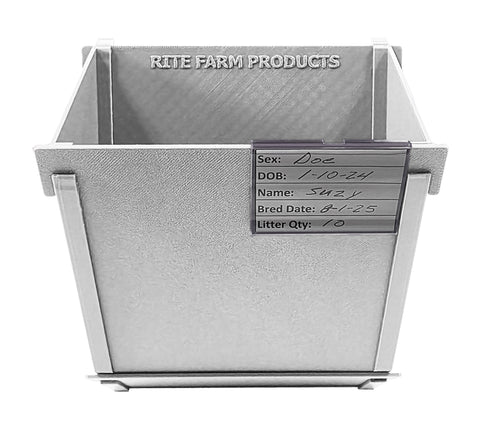 Rabbit cage feeder, ID tag detail