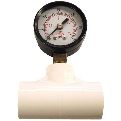 Pressure gauge and tee fitting for poultry and rabbit water systems