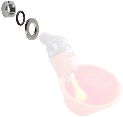 Nut, o-ring, and washer kit for poultry nipples and cups