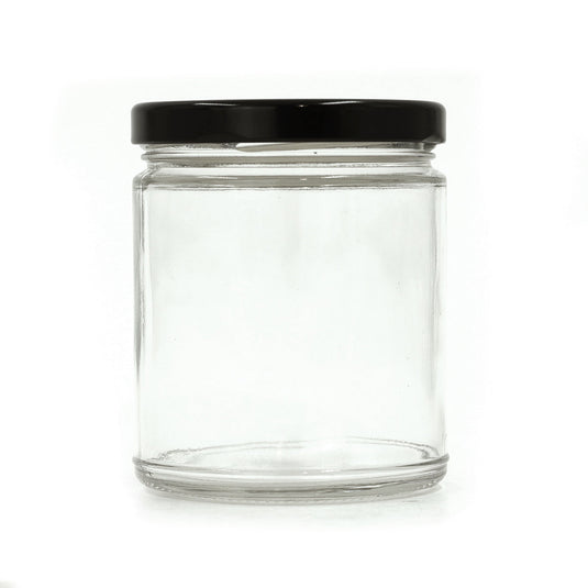 Glass cylinder honey jar, 250 ml, with honeycomb-print lid, case of 12.
